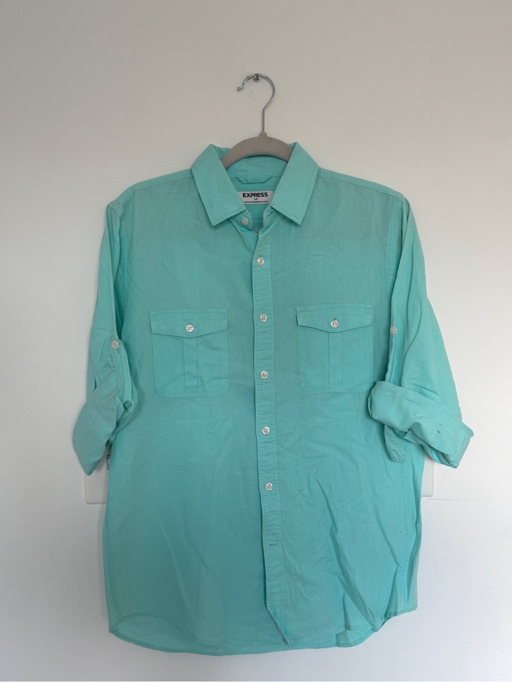 Express Men's Casual Button-Down Shirt in Aqua Green